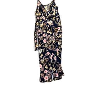 BloomChic Women's Plus Size 18-20 Blue Floral Jumpsuit Romper Casual